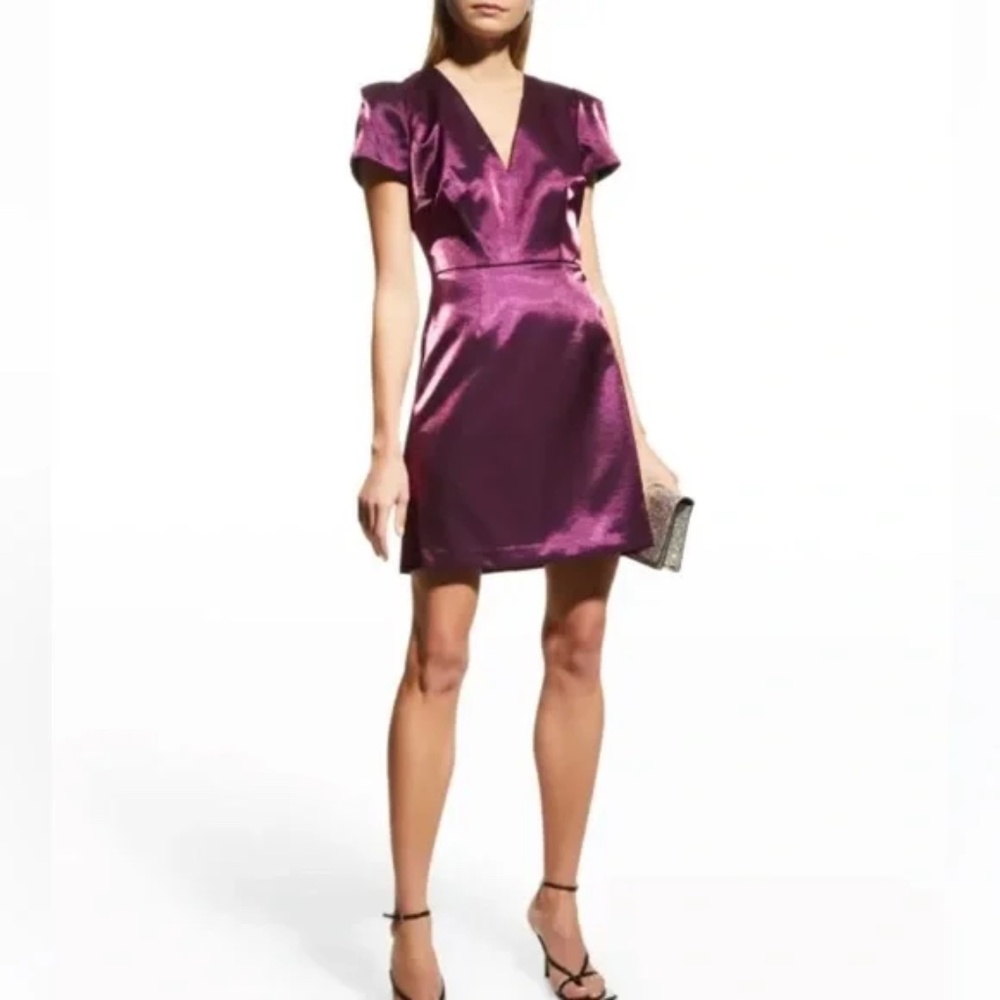 Milly Satin Short Sleeve Mini Dress in Deep Plum